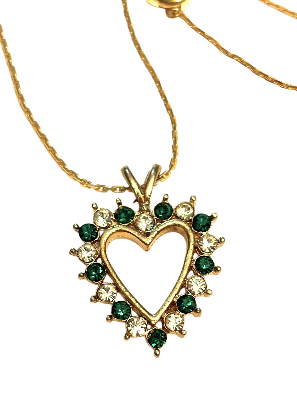 Vintage Emerald Green Heart Necklace Gold Chain